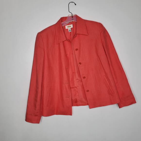 Talbots Irish Linen Blazer Coral Spring Easter Button Front Women 10 - Picture 8 of 11